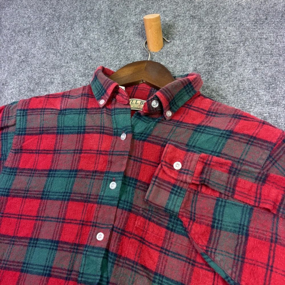 L.L. Bean Flannel Shirt Womens 10 Red Green Plaid Cotton Button Down Made in USA